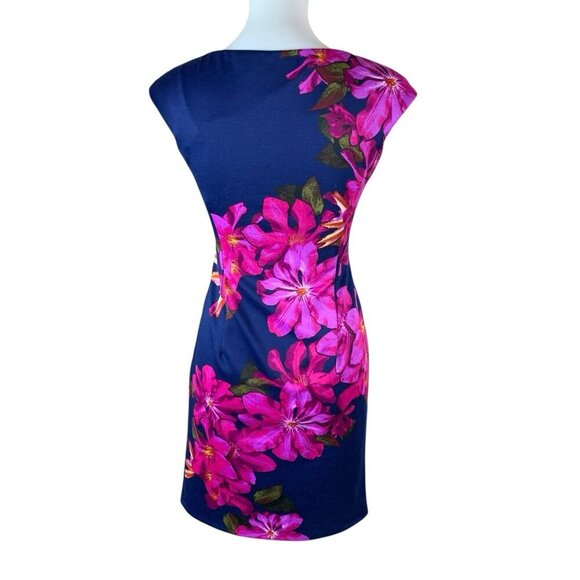 Wisp Navy Pink Floral Bodycon Cocktail Dress 0 - Picture 2 of 4
